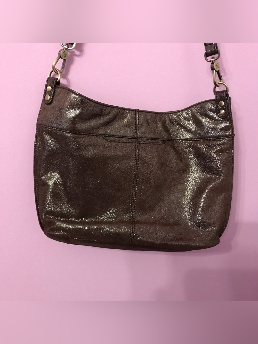 HOBO Pier Brown Metallic Leather with Gold Hardware Crossbody Bag - Picture 4 of 8